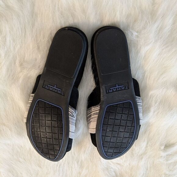 Tahari Lass slide suede fabric black white 7.5 - Picture 2 of 3